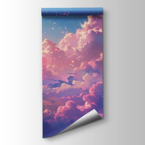 Colorful sky with clouds and hearts