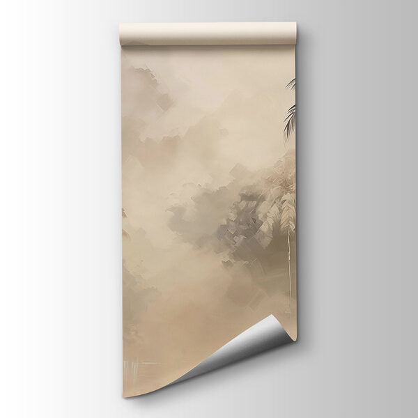 Painting of a forest with trees and fog