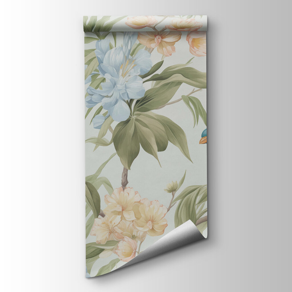 Wallpaper with birds and flowers