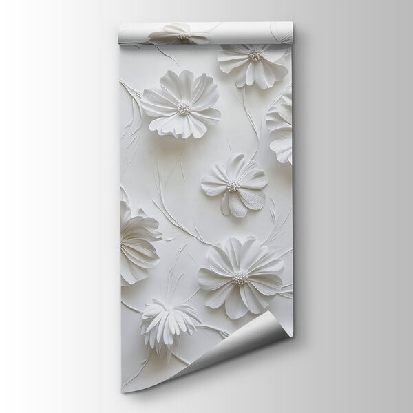 White paper flowers on a white surface