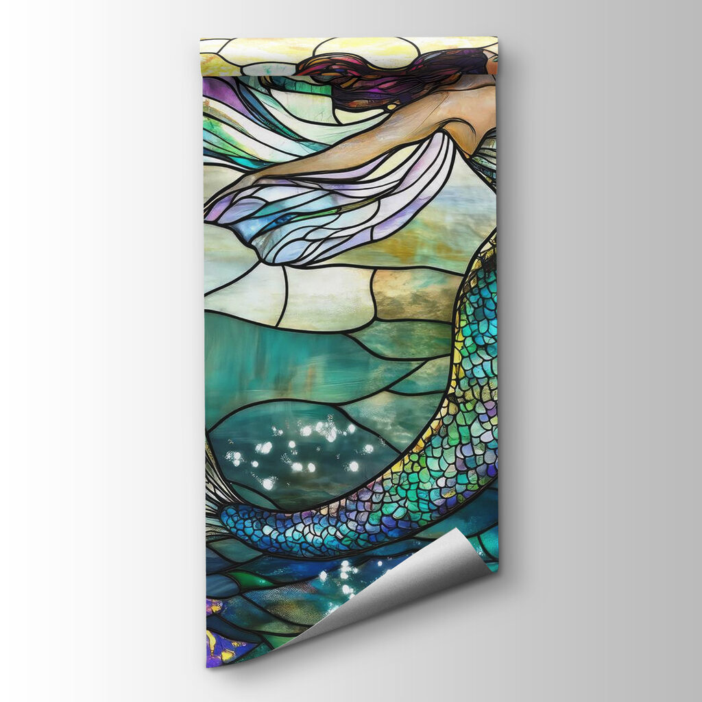 Stained glass window with a mermaid