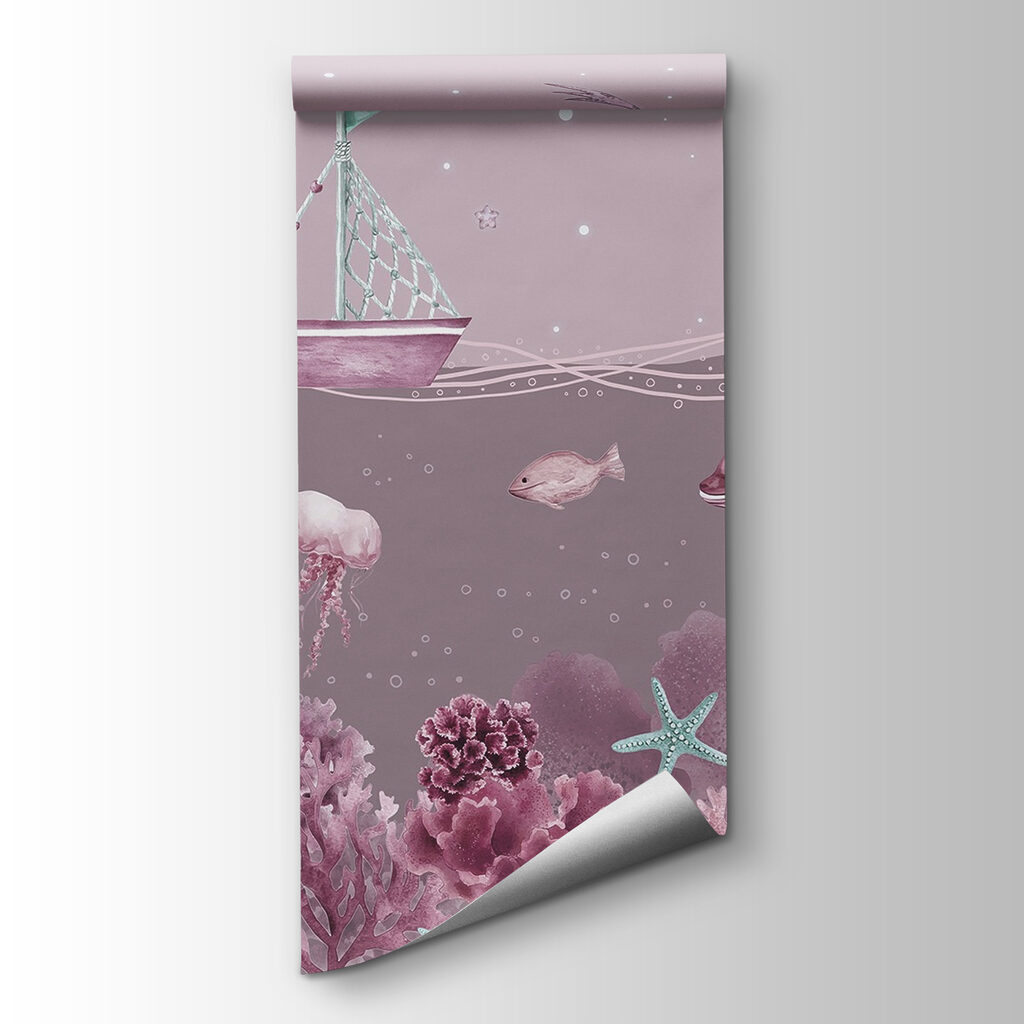 Sea life with a boat and fish