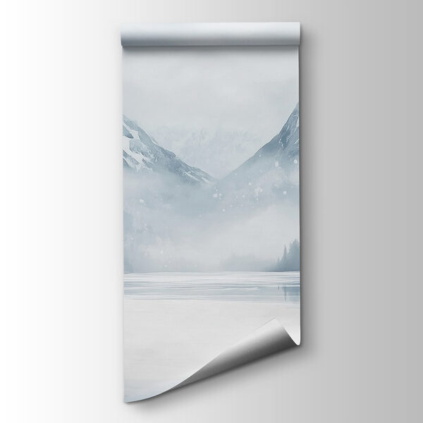 Snowy landscape with a lake and mountains Snowy landscape with a lake and mountains