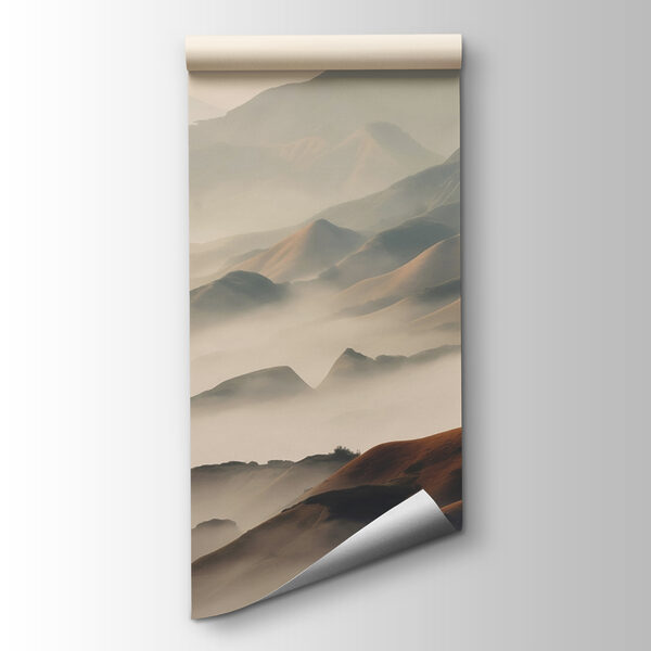 Foggy mountains with hills and water Foggy mountains with hills and water