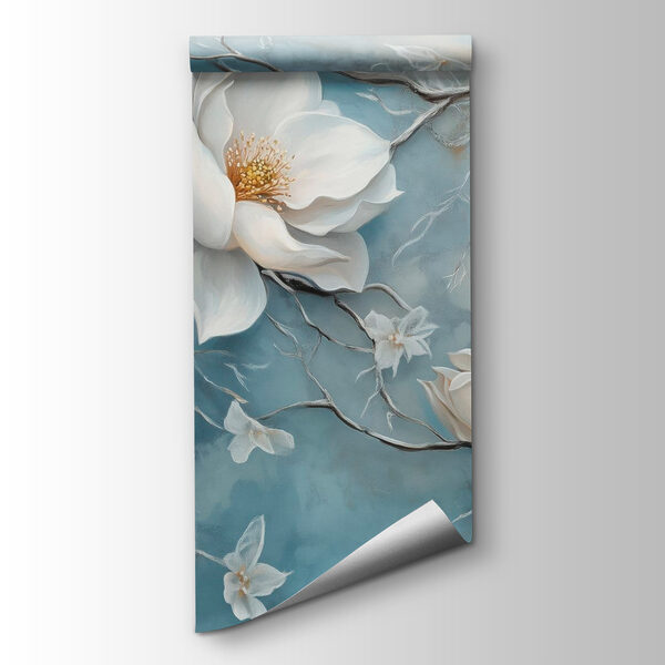 Painting of white flowers on a blue background Painting of white flowers on a blue background