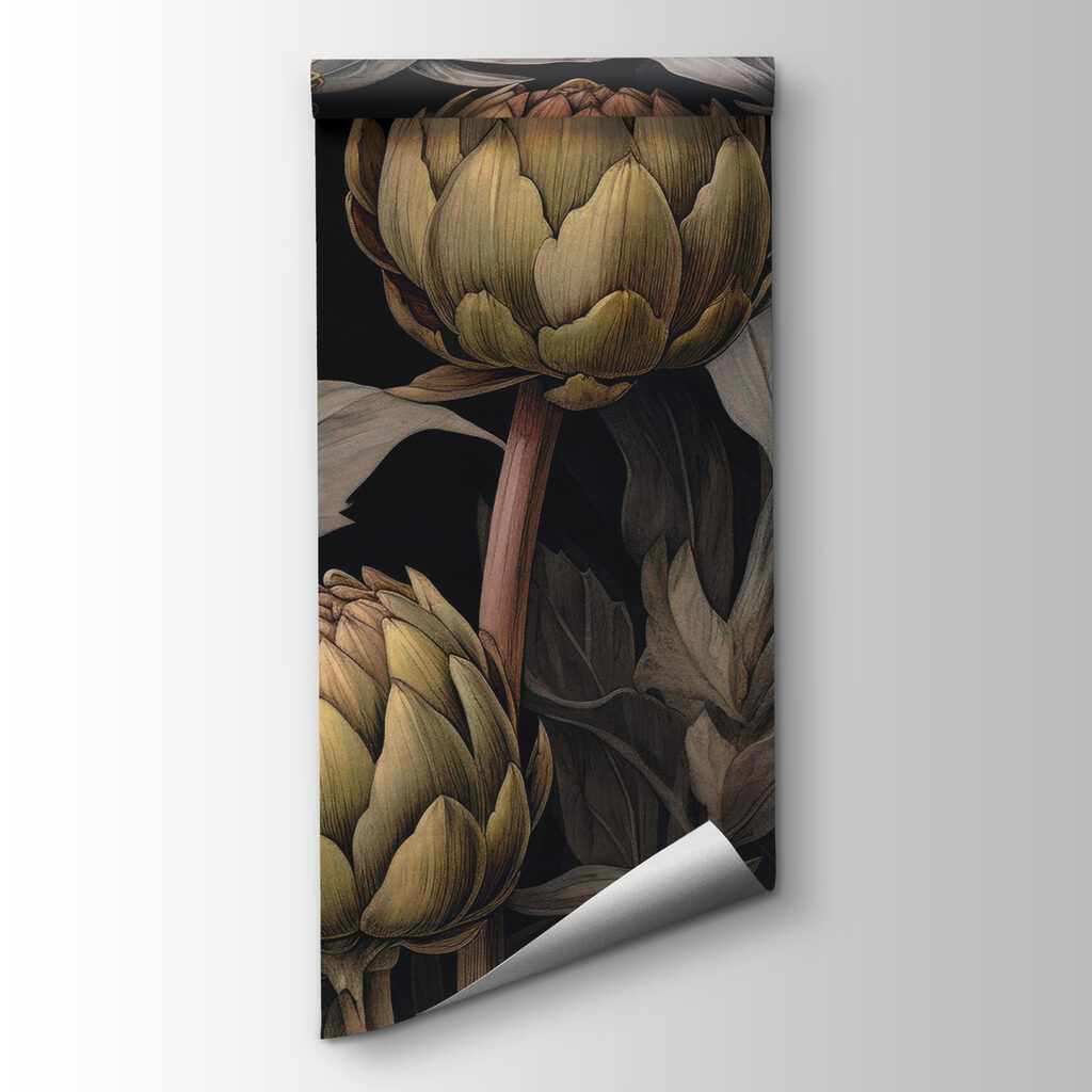 Artichokes and leaves on a black background