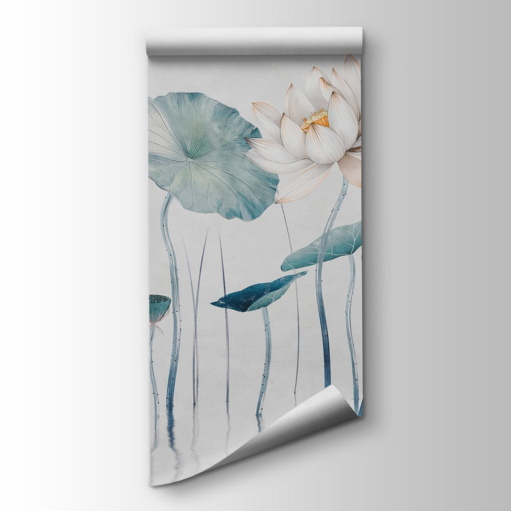 Painting of flowers and leaves in water
