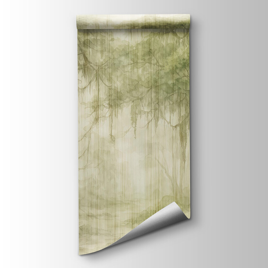 Painting of trees in a foggy forest