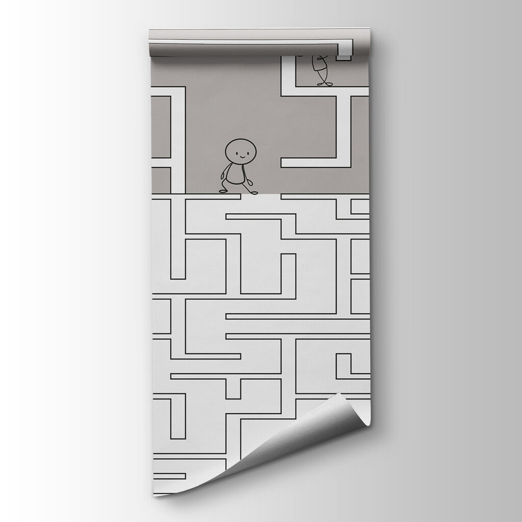 Maze game with cartoon people walking on the ground Maze game with cartoon people walking on the ground