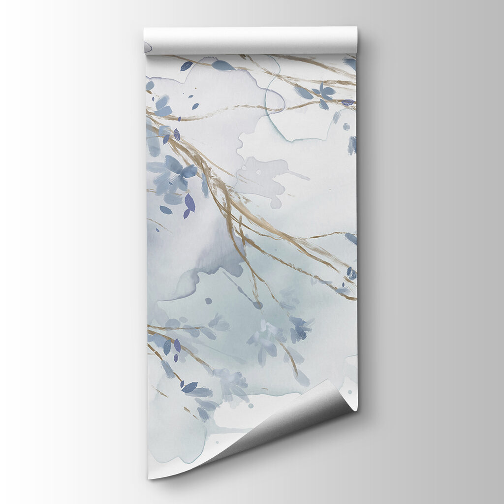 Watercolor of a tree branch with blue leaves