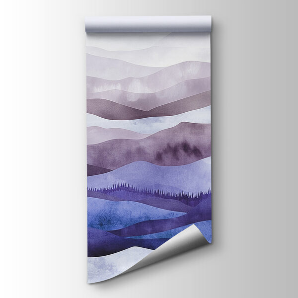 Painting of mountains with fog