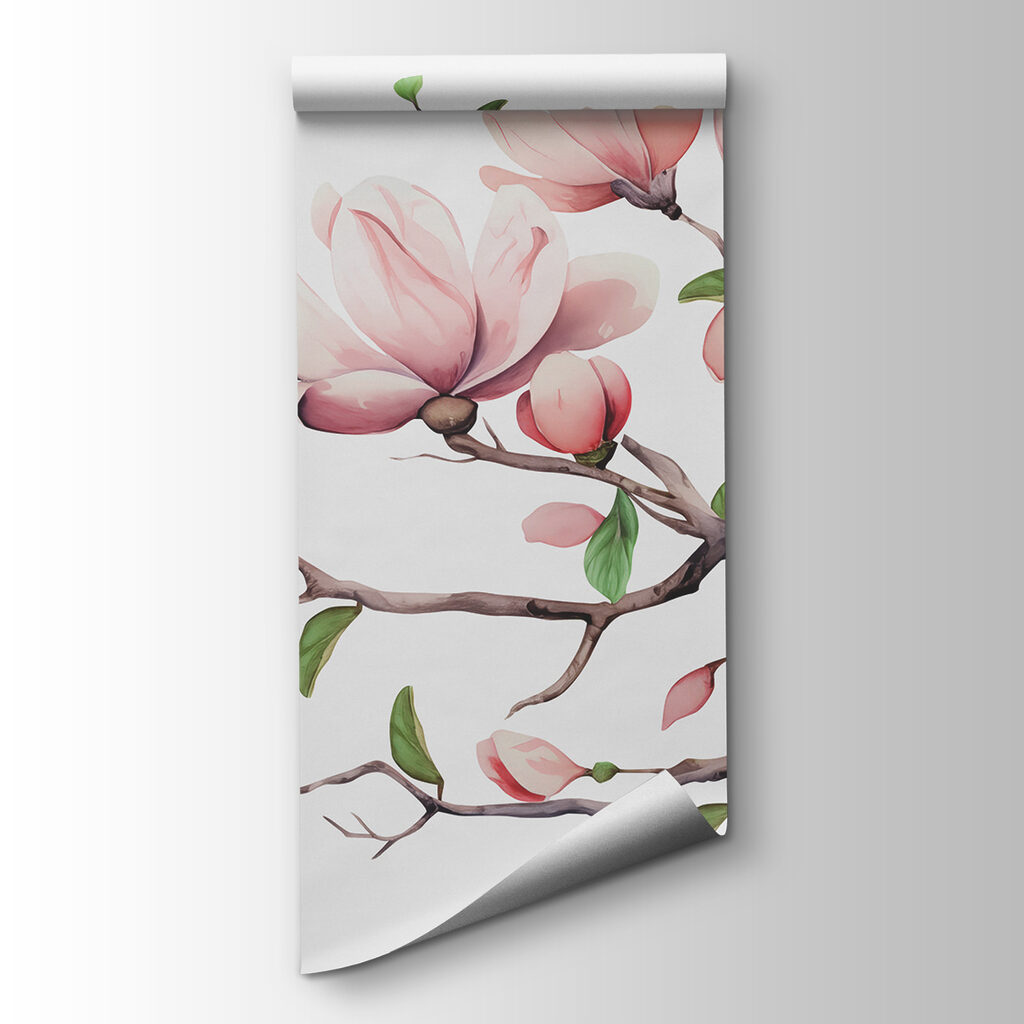 Branch with pink flowers and leaves