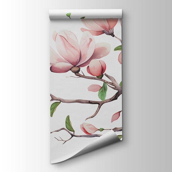 Branch with pink flowers and leaves