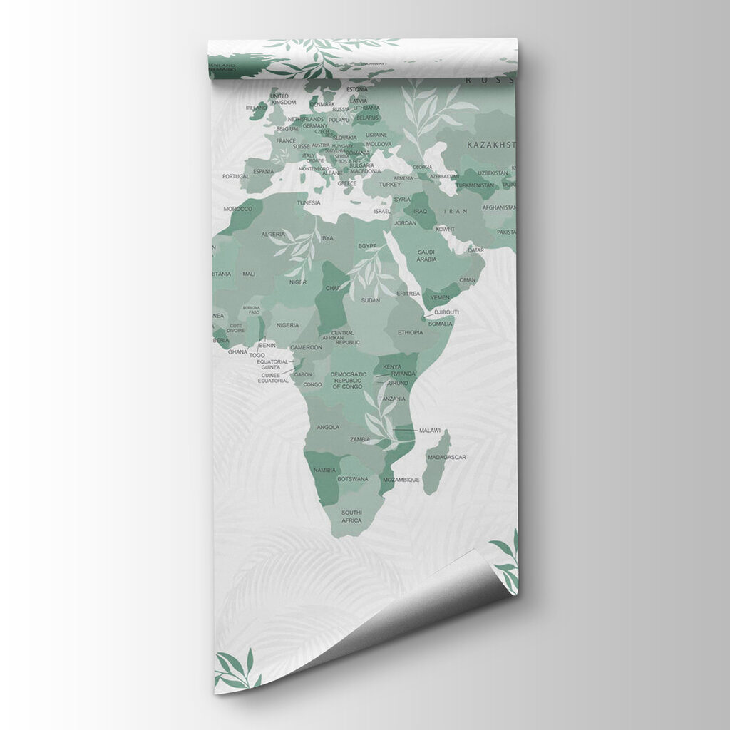 Map of the world with green leaves Map of the world with green leaves