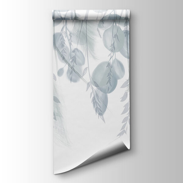 White and gray background with feathers and flowers White and gray background with feathers and flowers