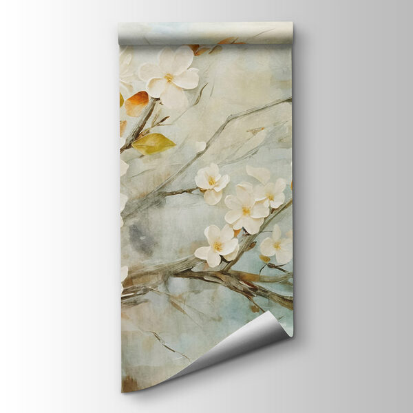 Painting of a branch with white flowers