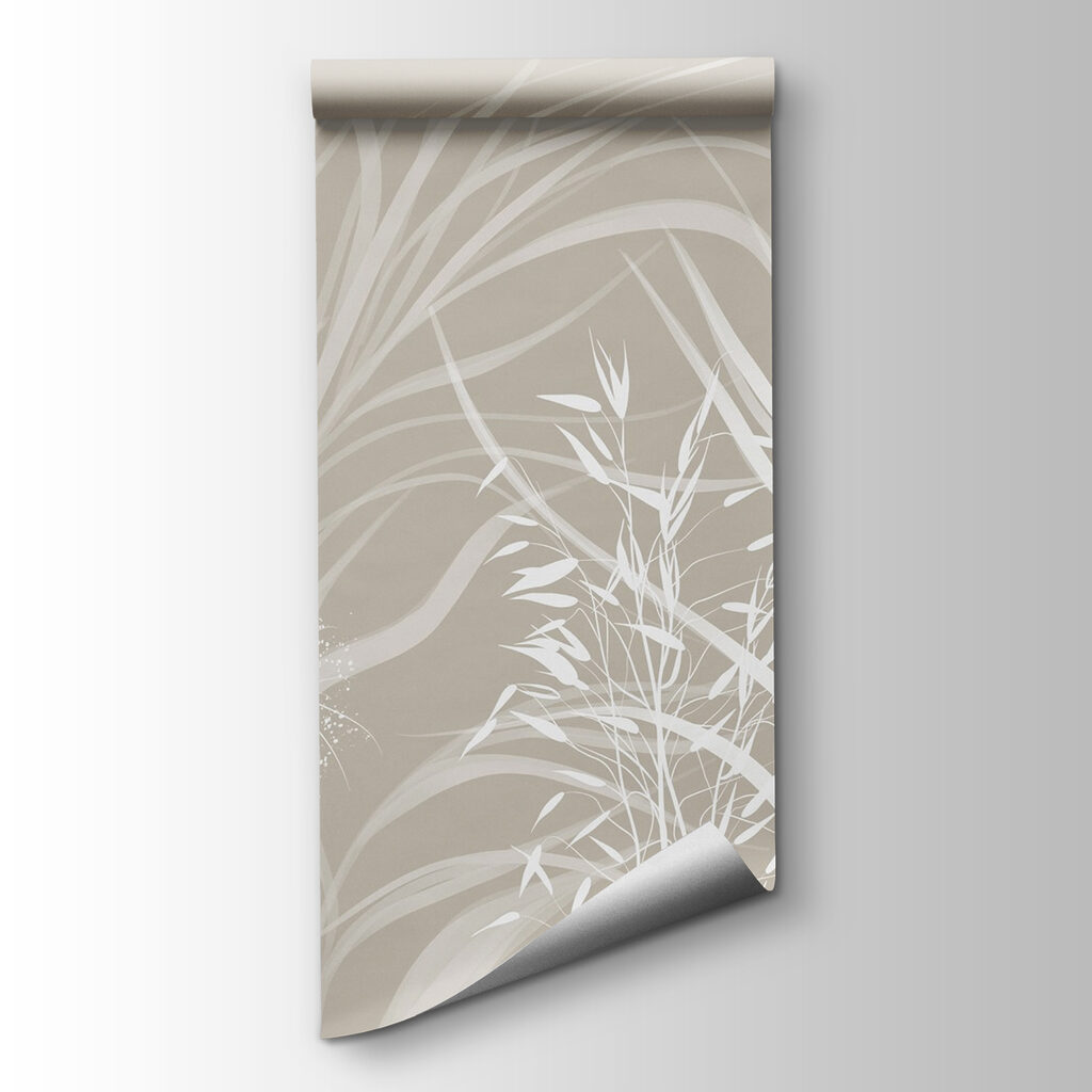 White floral design on a grey background