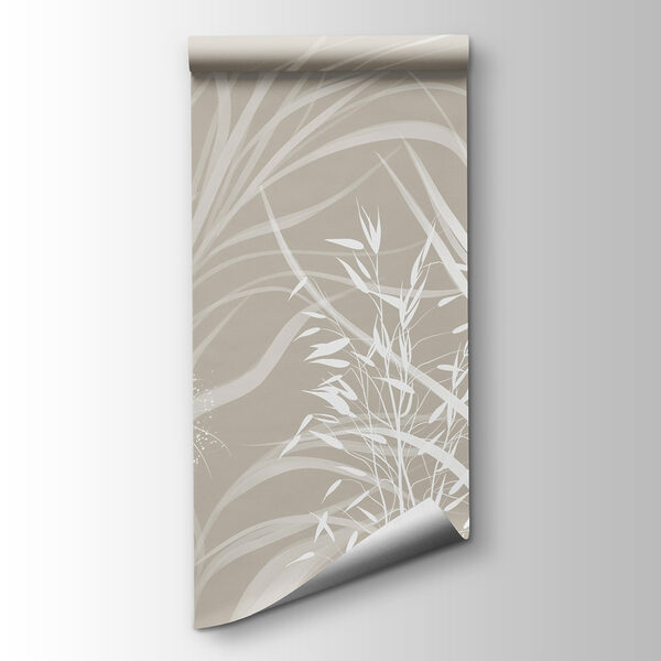 White floral design on a grey background