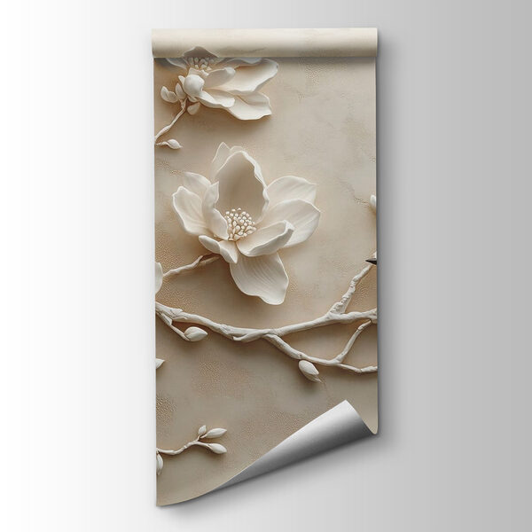 White bird on a branch with flowers White bird on a branch with flowers