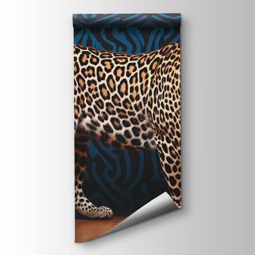 Leopard standing on a wood floor