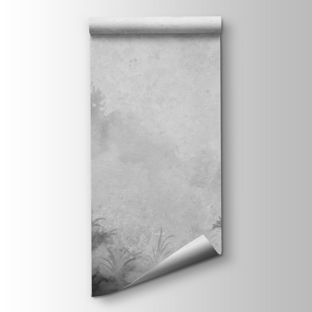 Black and white image of trees and bushes