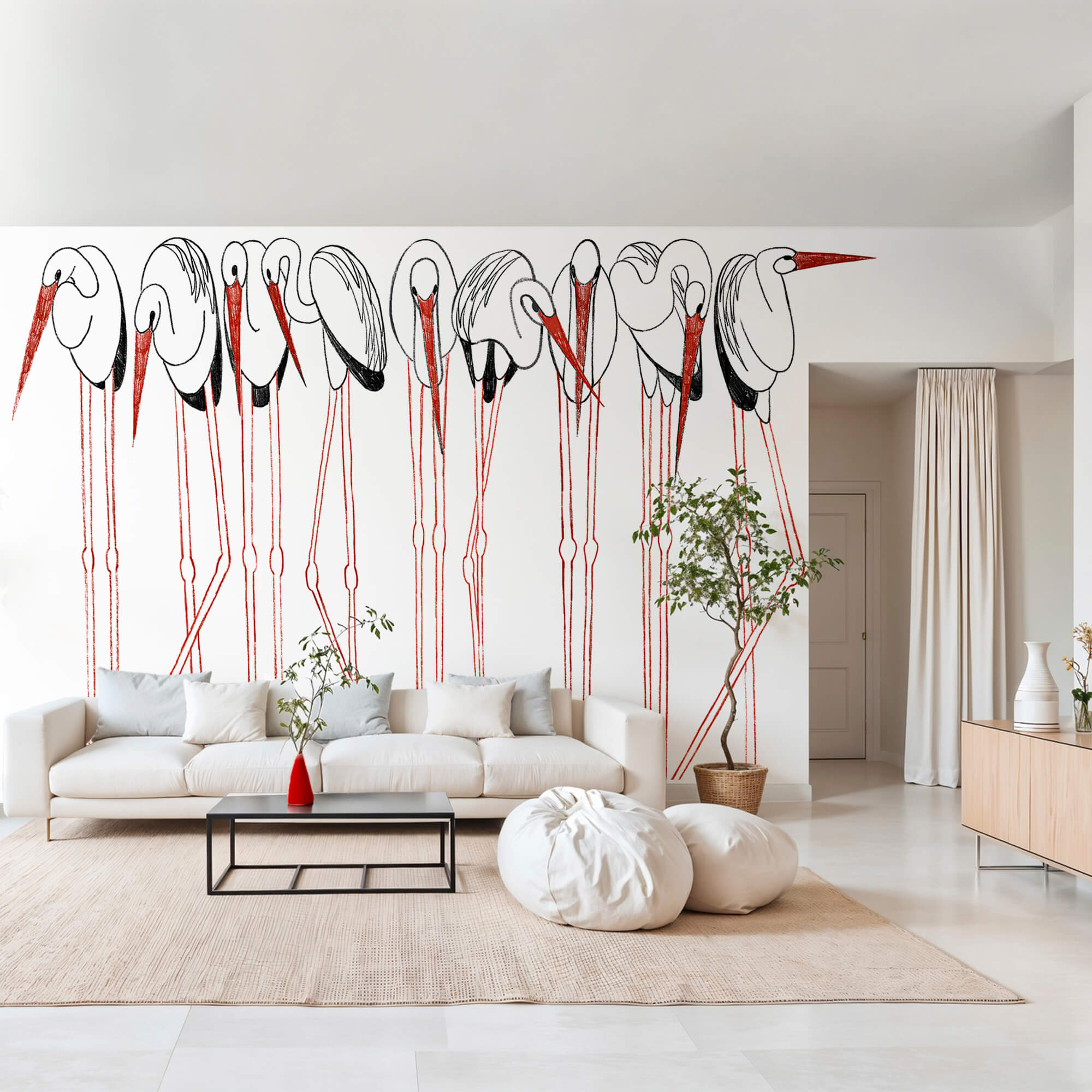 Gruppo di uccelli con zampe lunghe