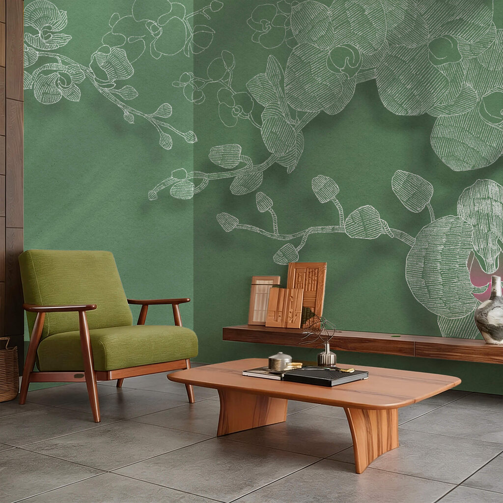 Delicate orchidee su uno sfondo verde Delicate orchidee su uno sfondo verde