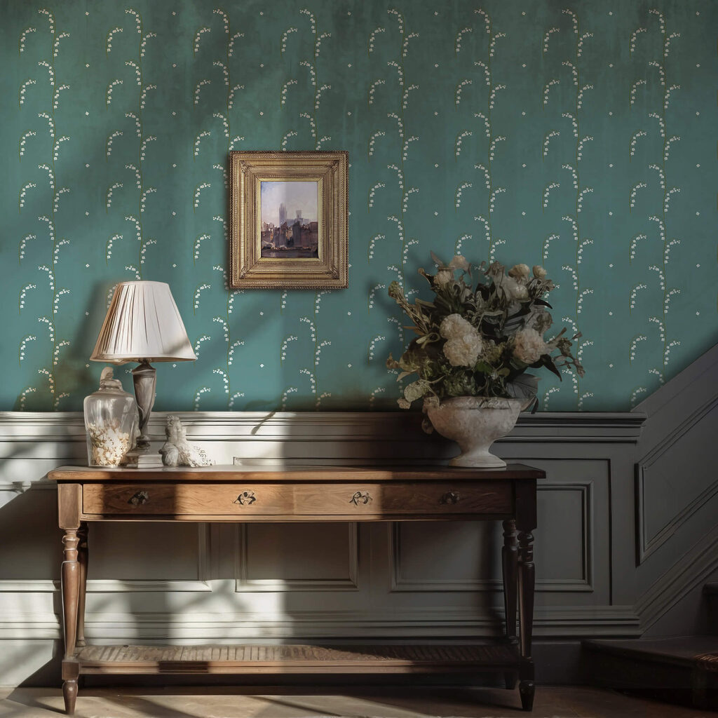 Motivo di fiori bianchi su sfondo blu