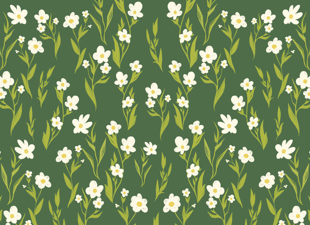 Pattern of white flowers and green leaves
