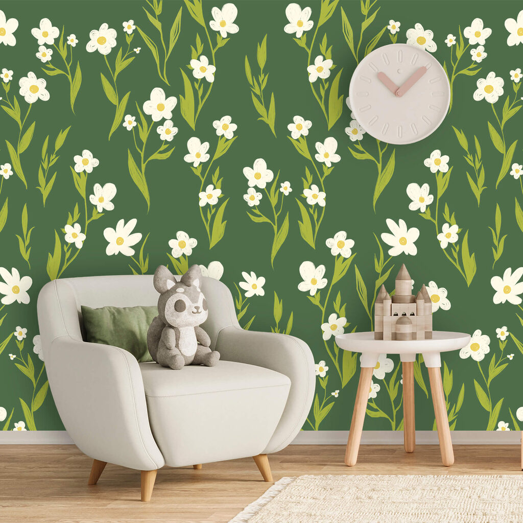 Motivo di fiori bianchi e foglie verdi