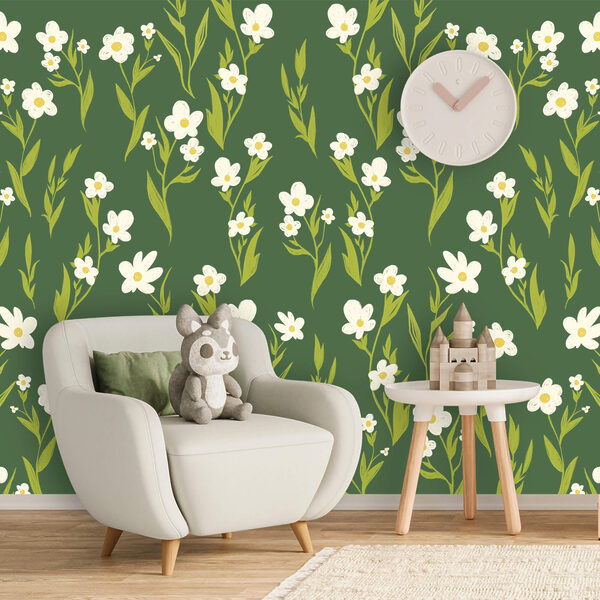 Motivo di fiori bianchi e foglie verdi