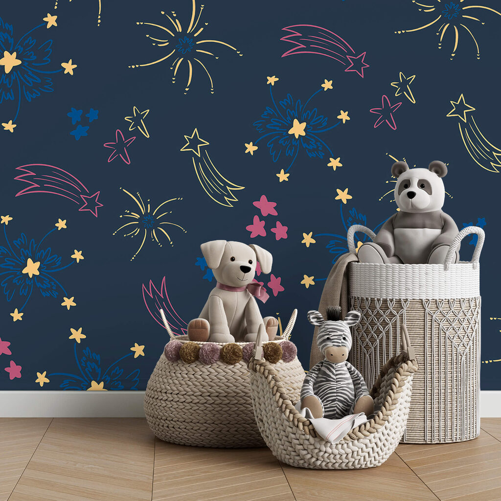 Motivo di fuochi d'artificio e stelle