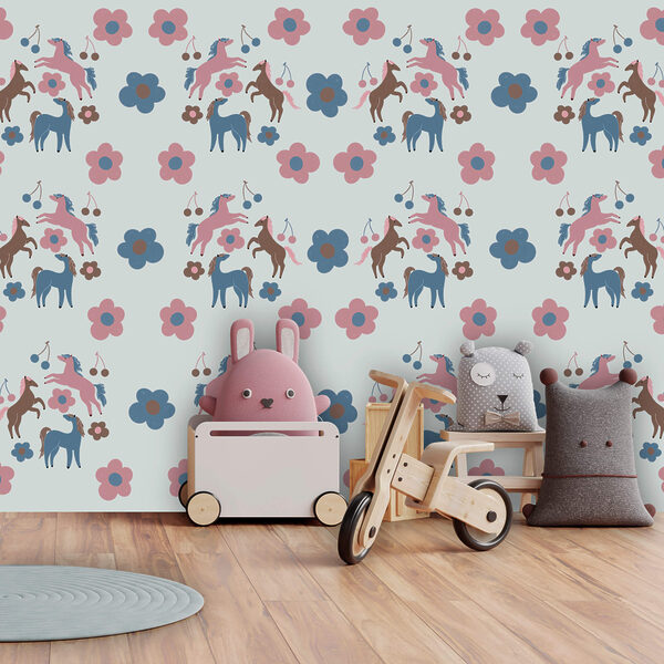 Motivo di cavalli e fiori