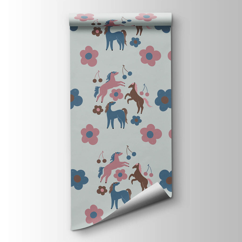 Pattern of horses and flowers