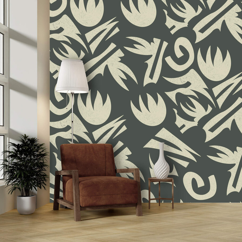 Motivo di foglie bianche e grigie