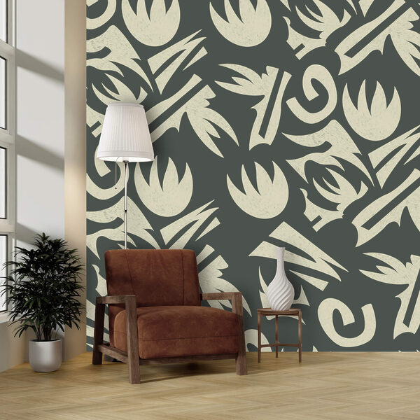 Motivo di foglie bianche e grigie