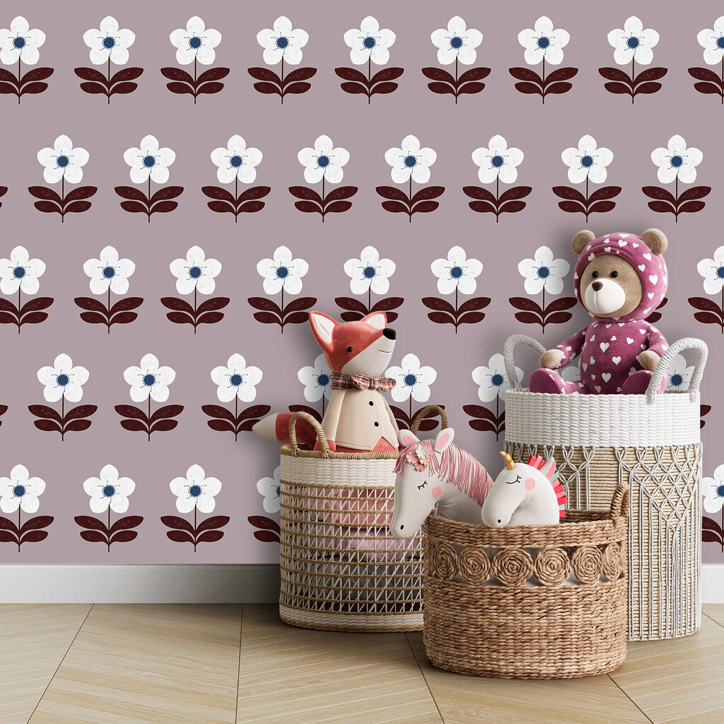 Motivo di fiori bianchi e foglie marroni