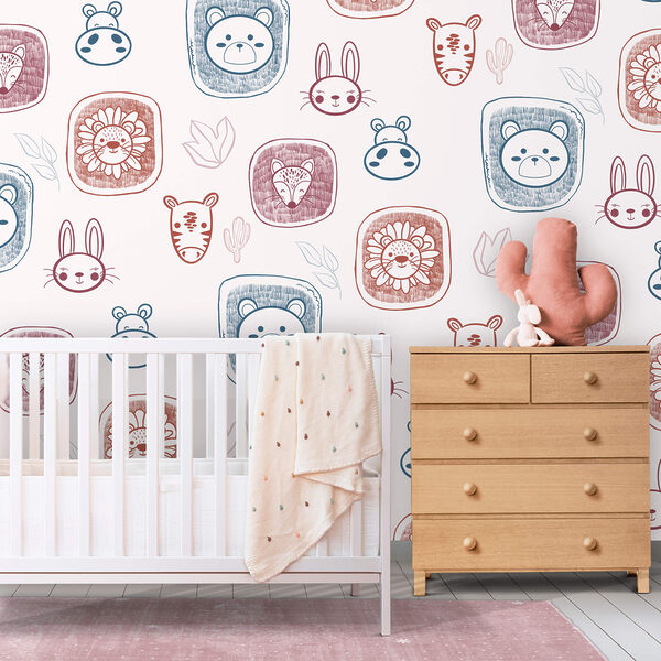 Carta da parati Carta da parati Motivo di animali su sfondo bianco (COD: t00483)