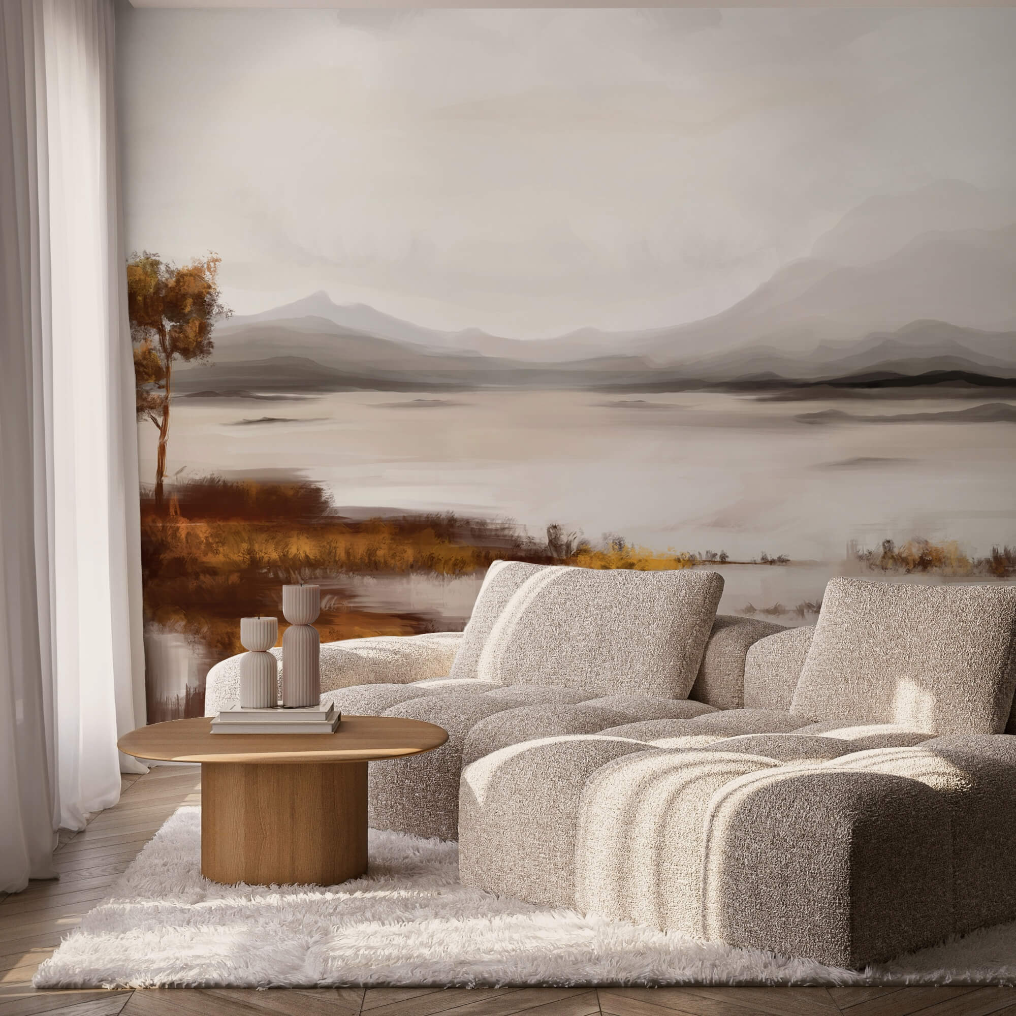 Paesaggio di un lago con le montagne sullo sfondo Paesaggio di un lago con le montagne sullo sfondo