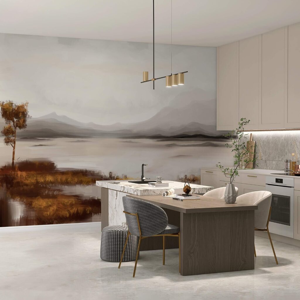 Paesaggio di un lago con le montagne sullo sfondo Paesaggio di un lago con le montagne sullo sfondo