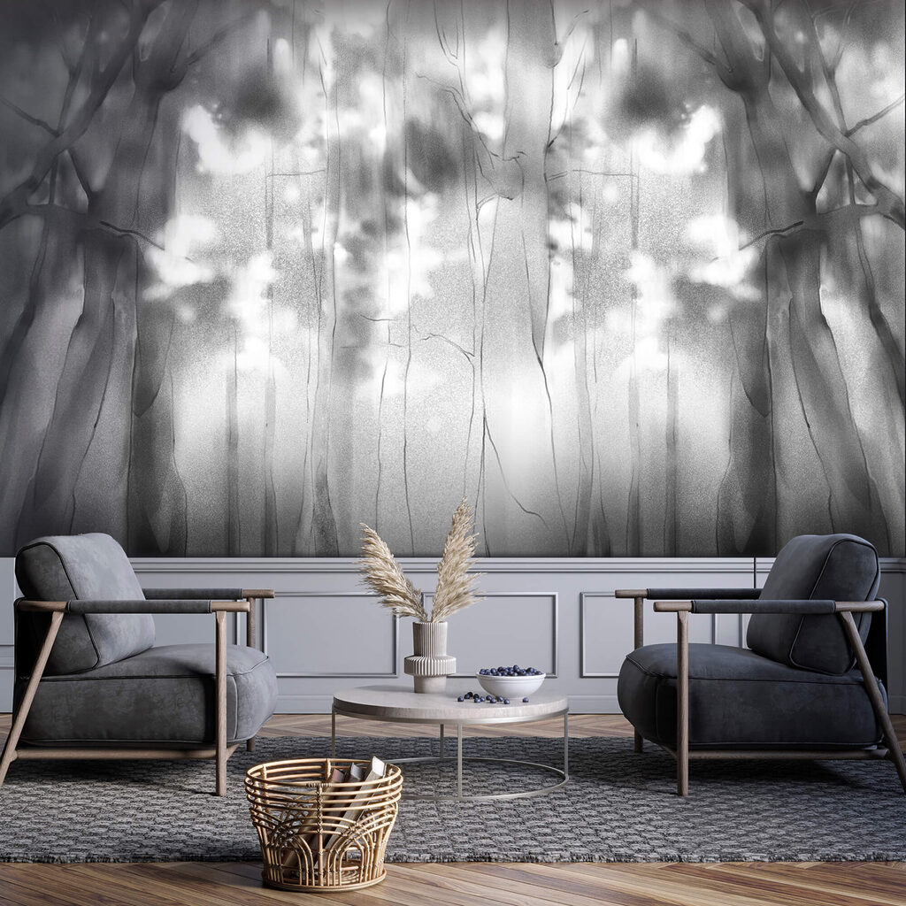 Immagine in bianco e nero di alberi