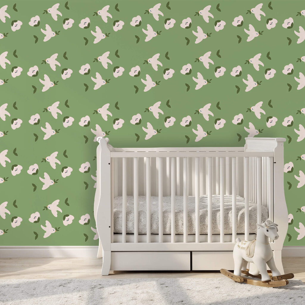 Motivo di uccelli bianchi e foglie verdi Motivo di uccelli bianchi e foglie verdi