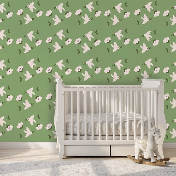 Motivo di uccelli bianchi e foglie verdi Motivo di uccelli bianchi e foglie verdi