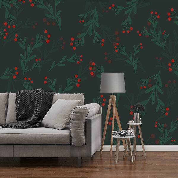 Motivo di fiori e foglie rossi