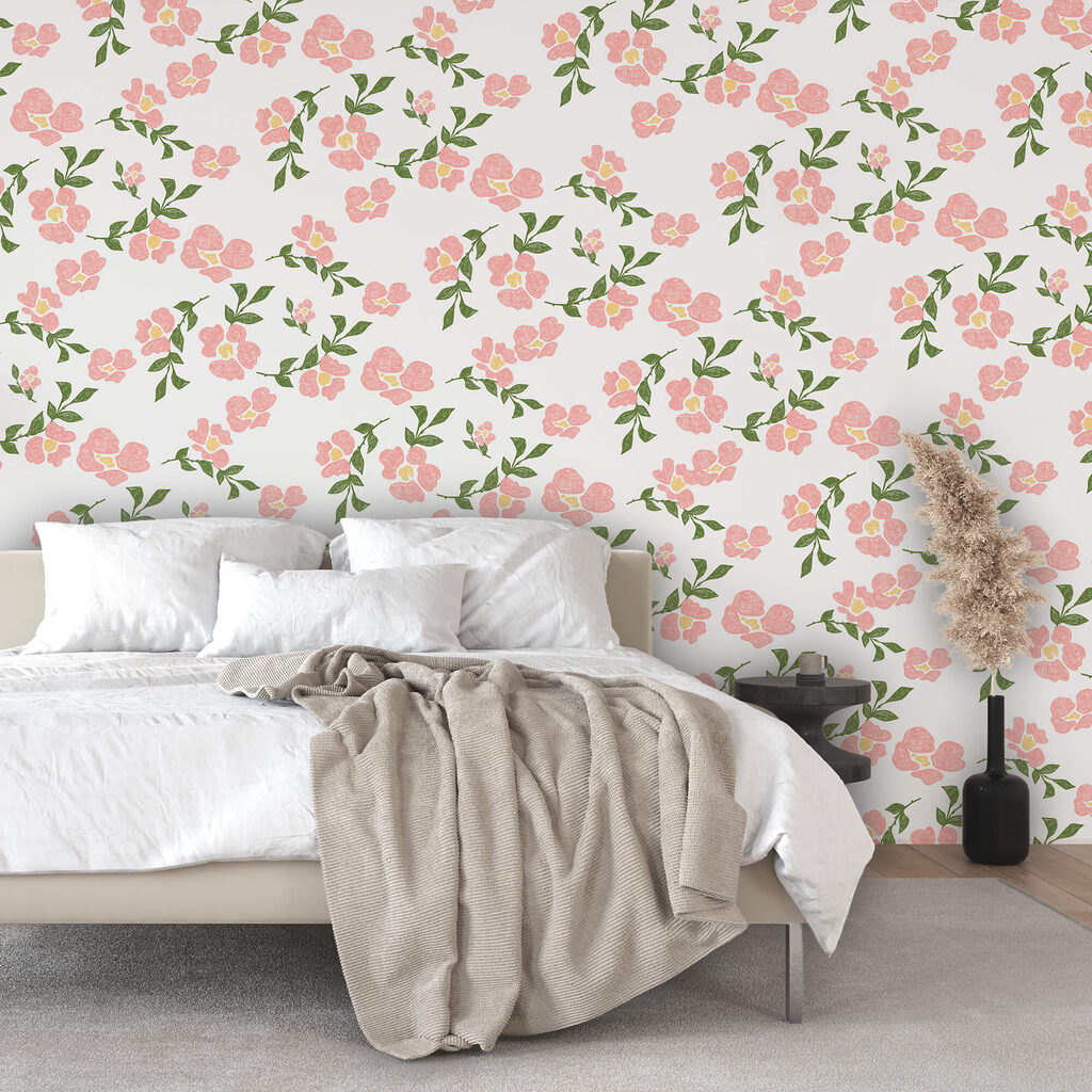 Motivo di fiori rosa e foglie verdi Motivo di fiori rosa e foglie verdi