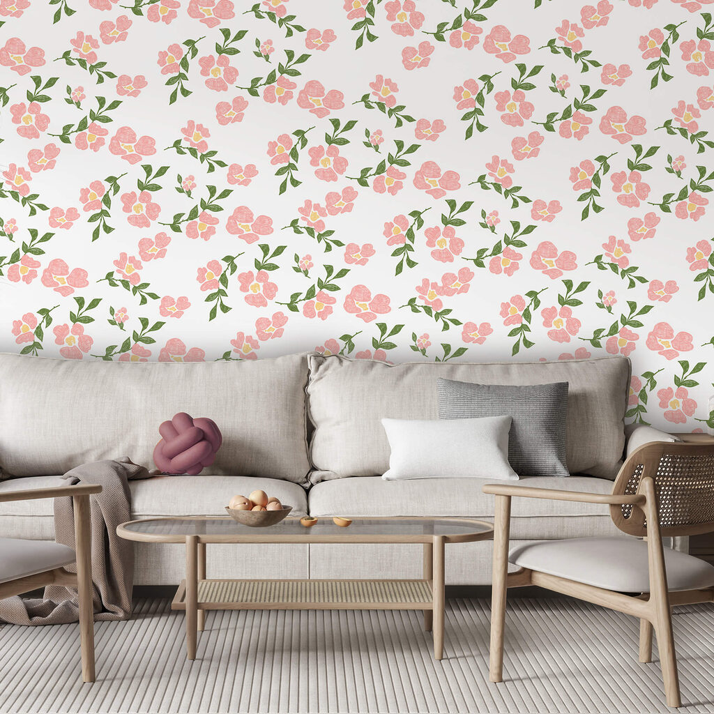 Motivo di fiori rosa e foglie verdi Motivo di fiori rosa e foglie verdi