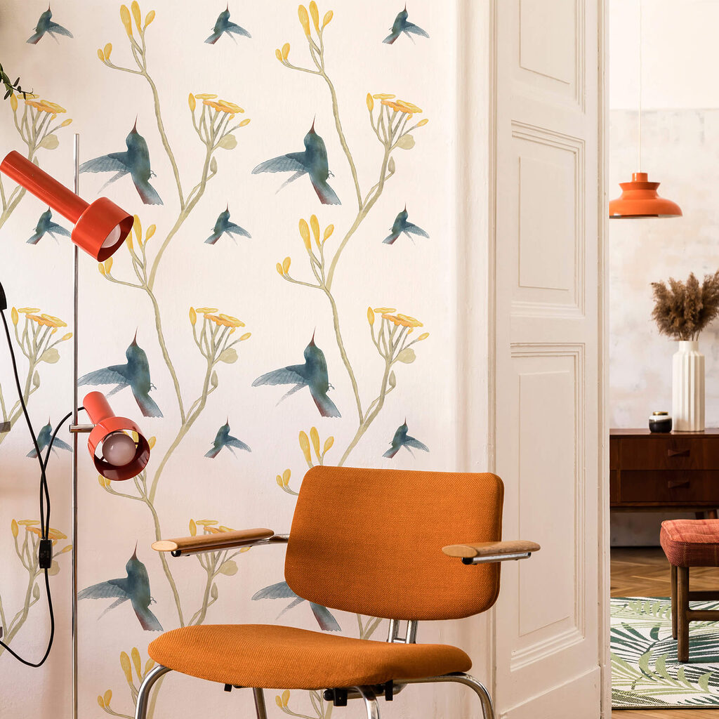 Motivo di uccelli e fiori