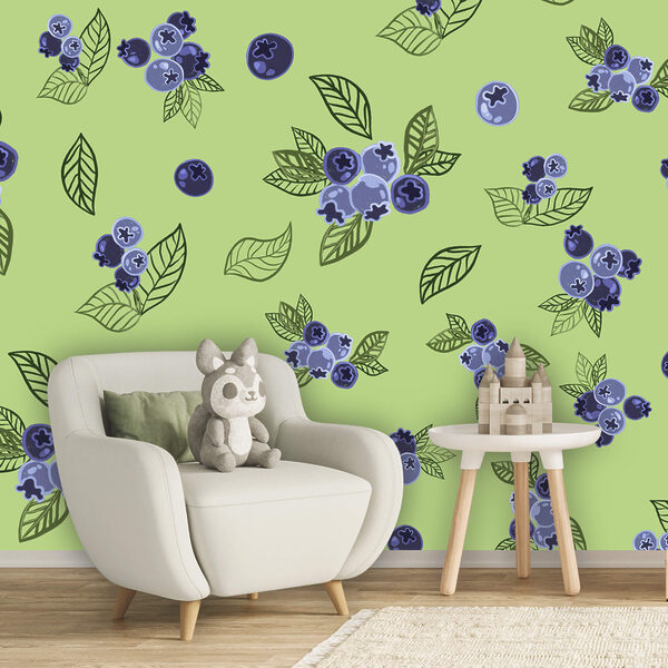 Motivo con mirtilli e foglie