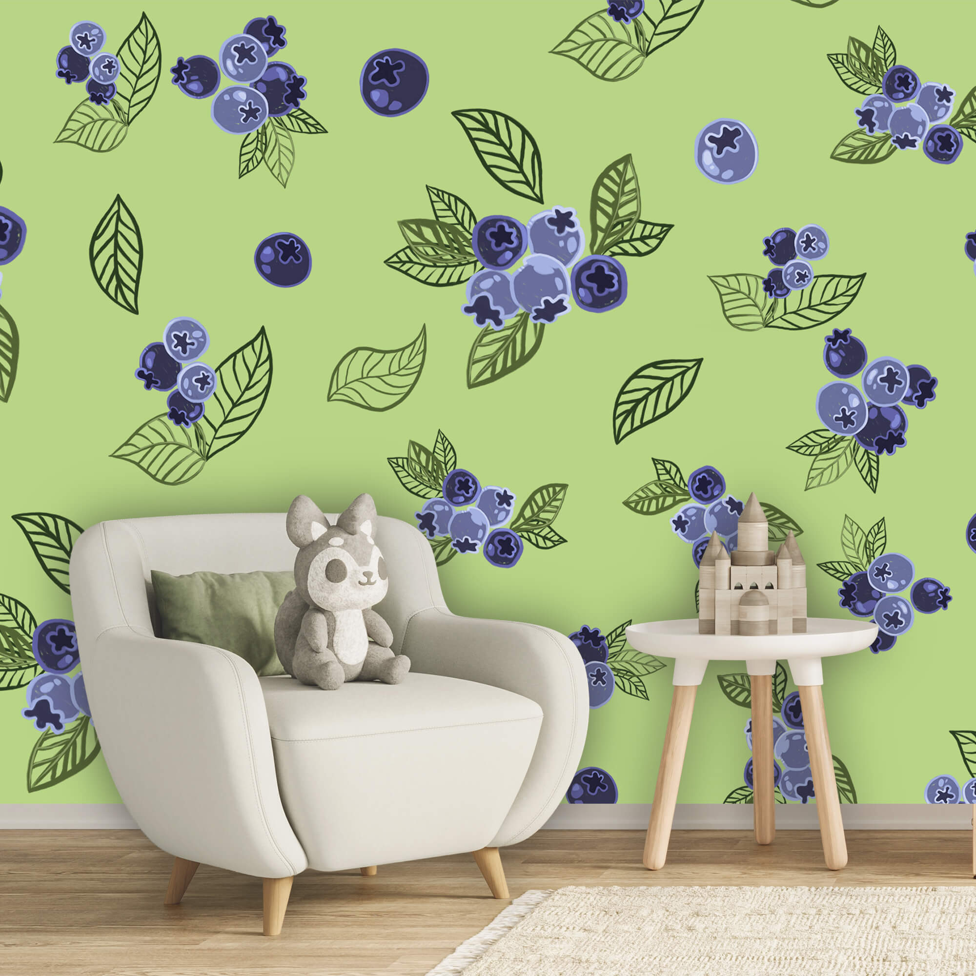 Motivo con mirtilli e foglie