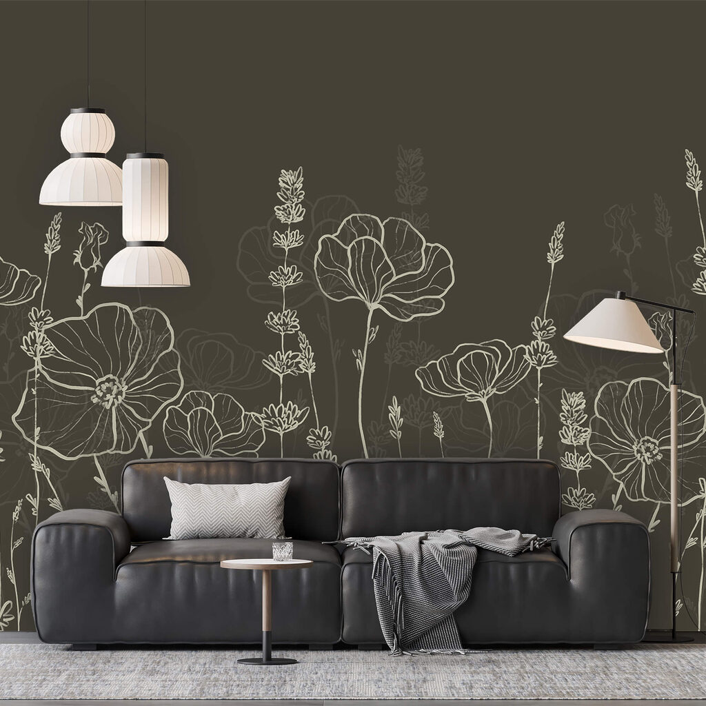 Una fila di fiori su uno sfondo scuro